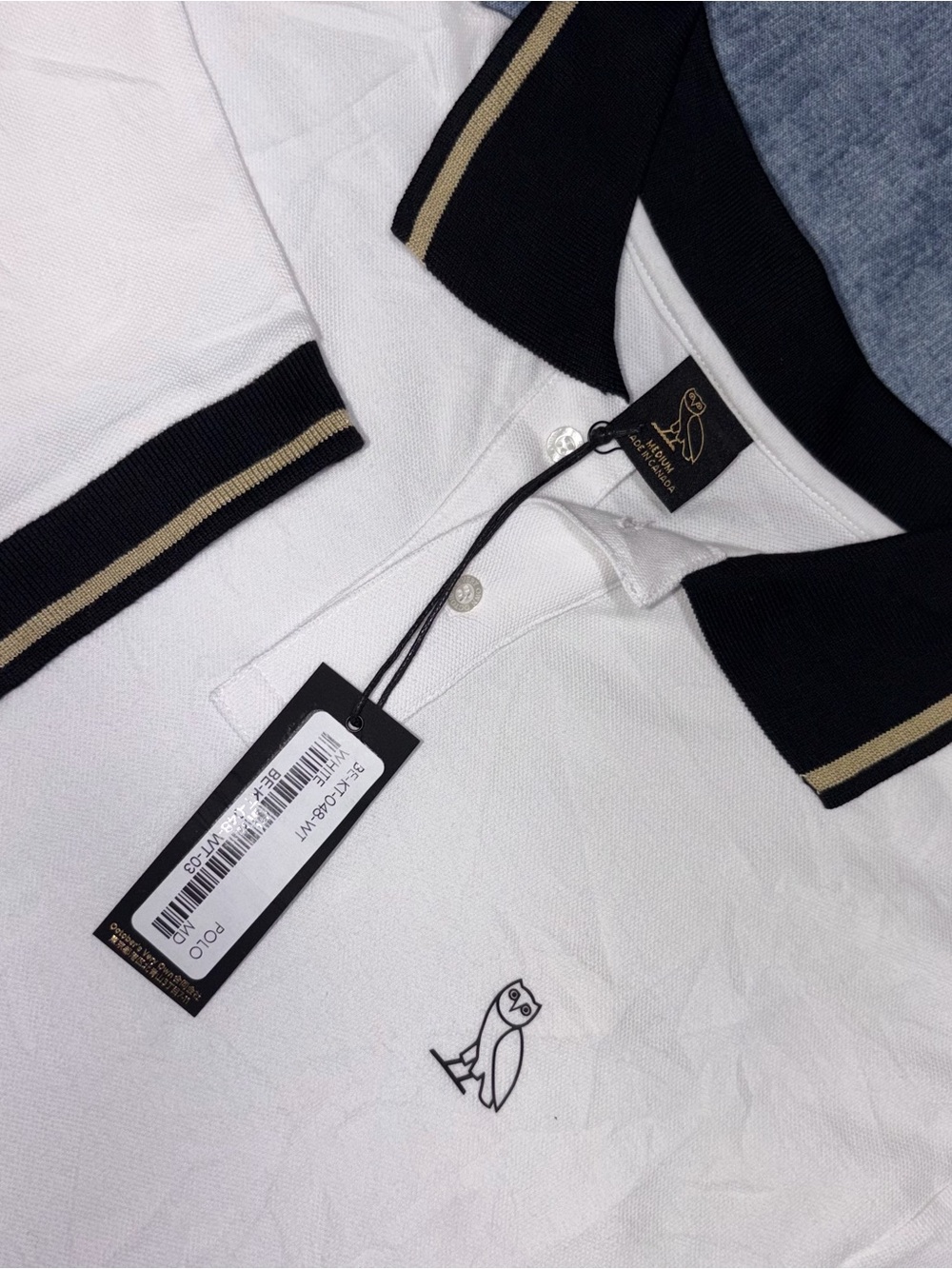 Men's OVO White Polo with Black Trim Drake Size Medium